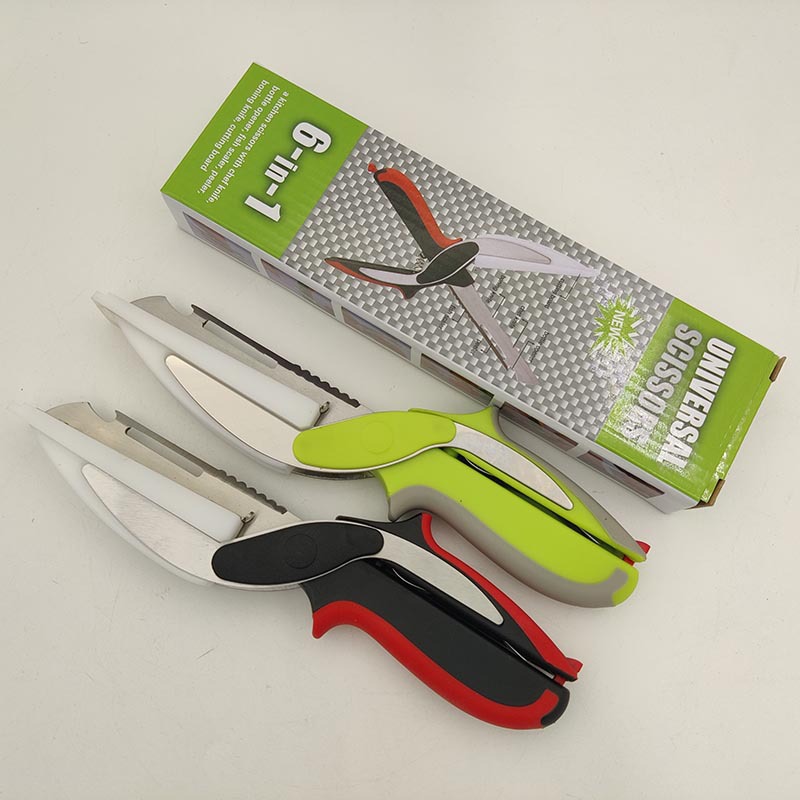 Stainless steel smart scissors six-in-one multi-functional kitchen fruit and vegetable scissors, chicken bone scissors, camping and picnic vegetable cutting scissors Specification drawing