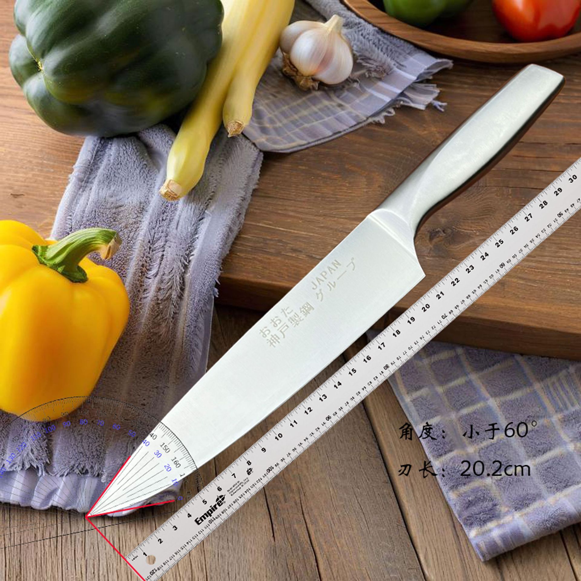 Cross-border overstock inventory handling, imported stainless steel knives, chef's multi-purpose knives, Japanese sashimi multi-purpose knives, sharp kitchen knives Specification drawing