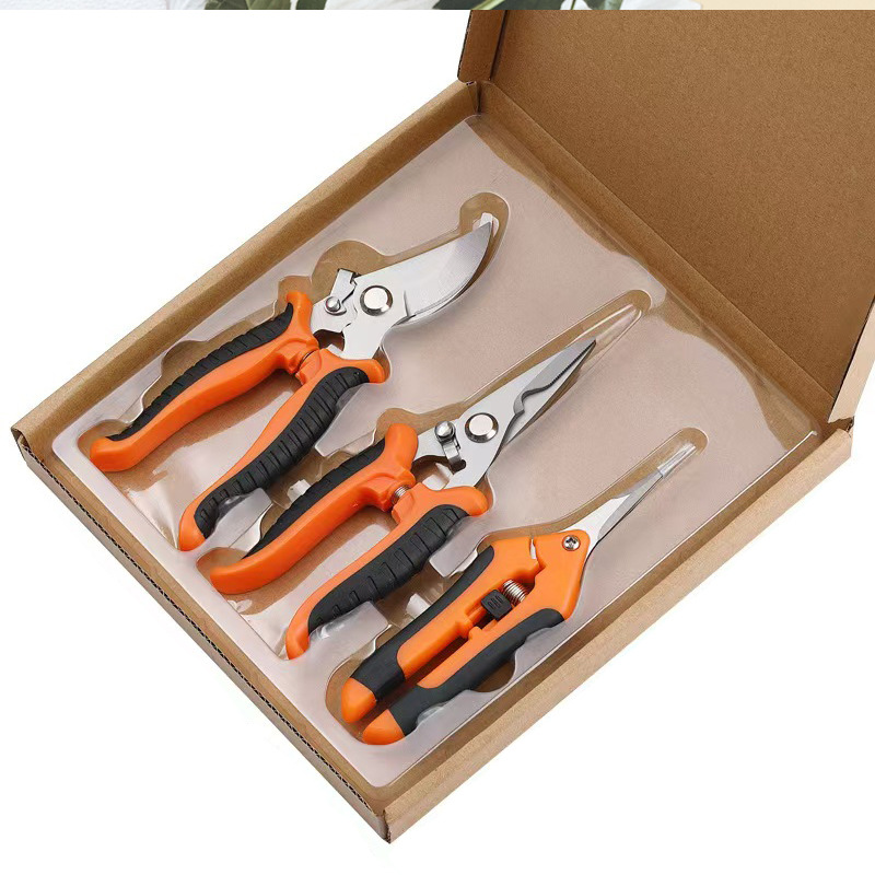 Three-piece set of garden tools: Stainless steel scissors for gardening, outdoor garden and courtyard pruning and planting tools Item Picture