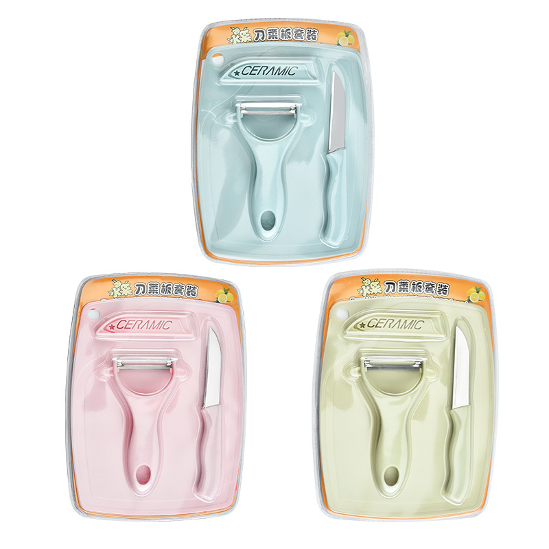 Cross-border e-commerce stainless steel three-piece set, fruit knife set, cutting board, scraper, peeler, kitchen knife Item Picture