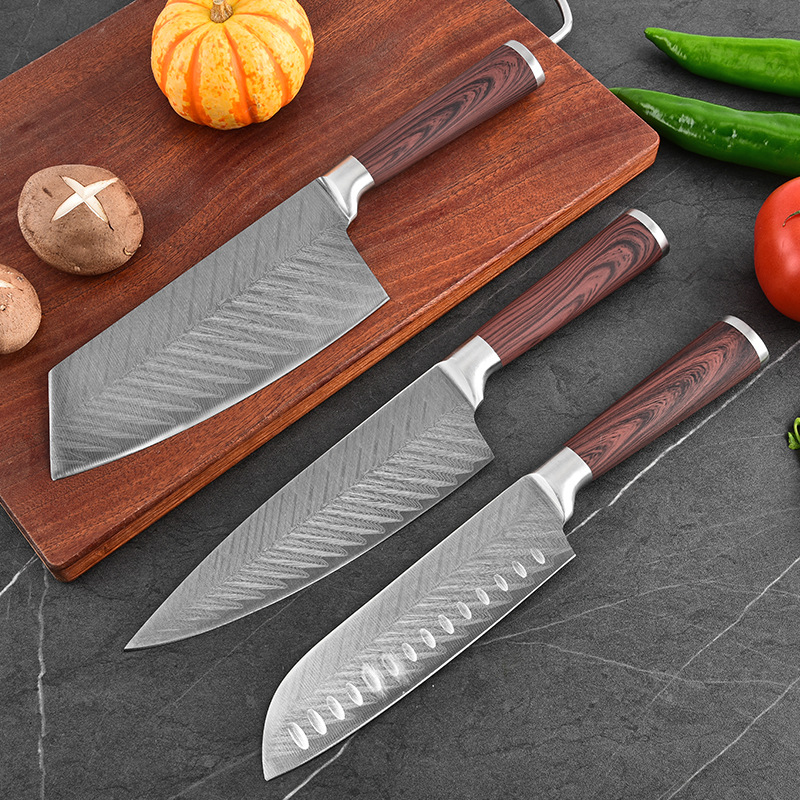 Hot-selling knife sets: Stainless steel knives, Damascus wood-grain handled kitchen knives, chef knives, in stock from the original factory details Picture