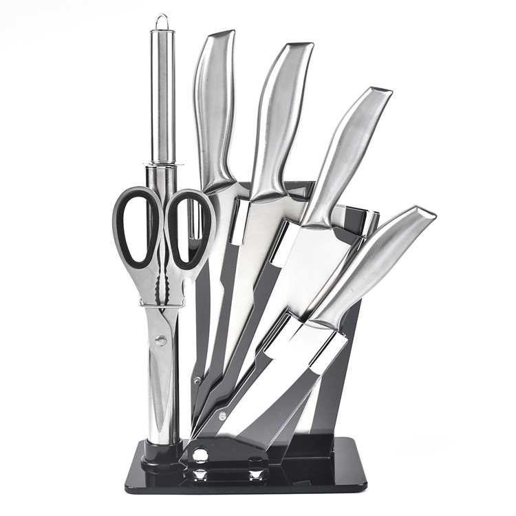 Stainless steel all-steel handle knives, acrylic knife holders, kitchen slicing knives, household kitchen knife sets, kitchen gift knife sets Application Scenario