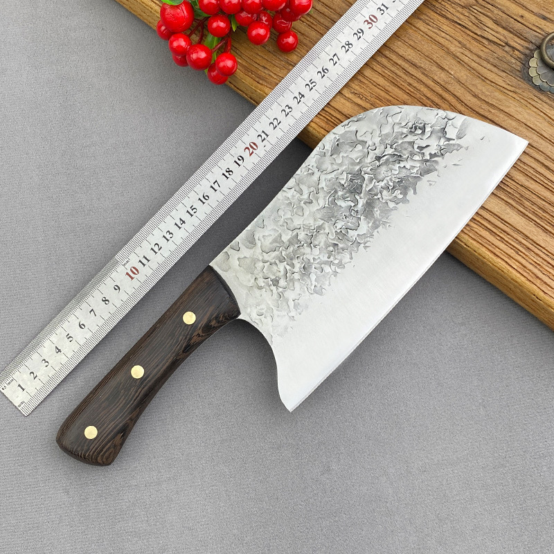 Cross-border pure hand-forged kitchen knife, slicing knife hammer pattern, Longquan stainless manganese steel, meat slices, melon wood handle, for chefs and merchants full figure