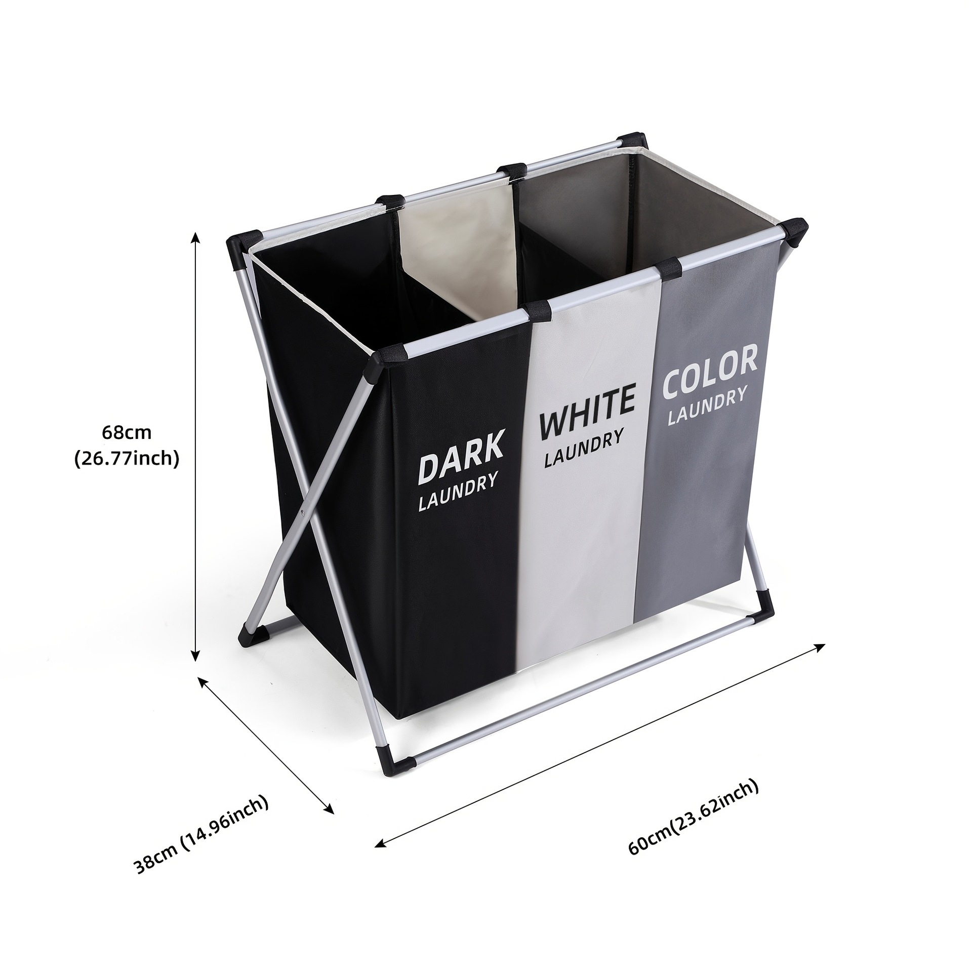 1pc Large Laundry Basket Hamper with Dual Compartments Specification drawing