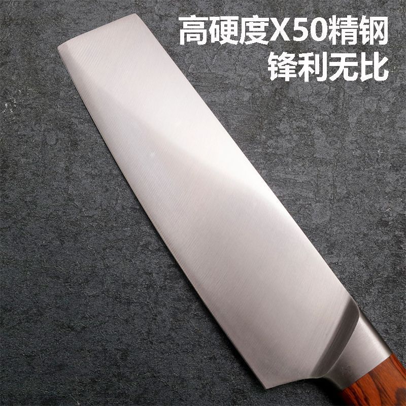 Wholesale of Yangjiang kitchen knives: Double steel head slicing knives, Chinese household kitchen ladies' knives, color wooden handle chopping and cutting dual-purpose kitchen knives details Picture
