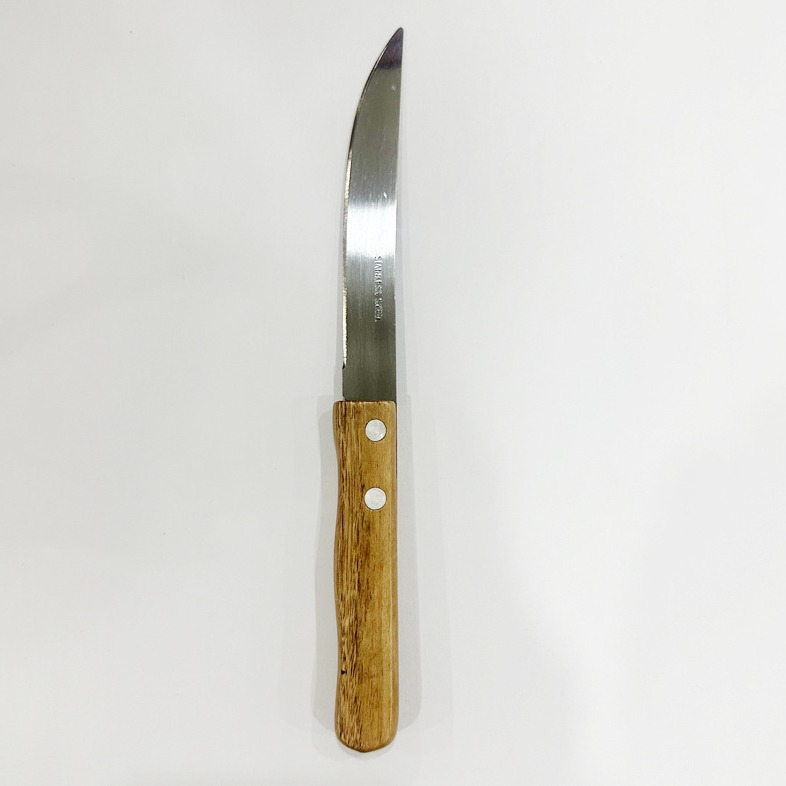 Wooden-handled outdoor barbecue BBQ knives, kitchen stainless steel steak serrated knives, Western cuisine steak knives details Picture
