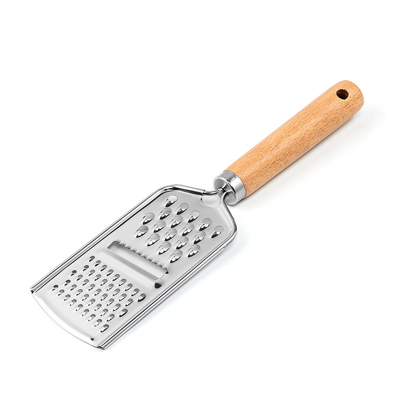 Wooden handle stainless steel radish grater, multi-functional potato and cucumber slicer, ginger grater, household kitchen peeler Item Picture