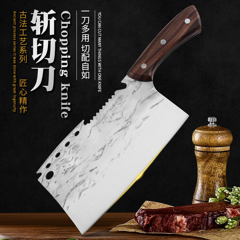 New knives: Double-edged kitchen knife, sharp and durable slicing knife, kitchen household bone-chopping knife, multi-functional axe, chopping knife details Picture