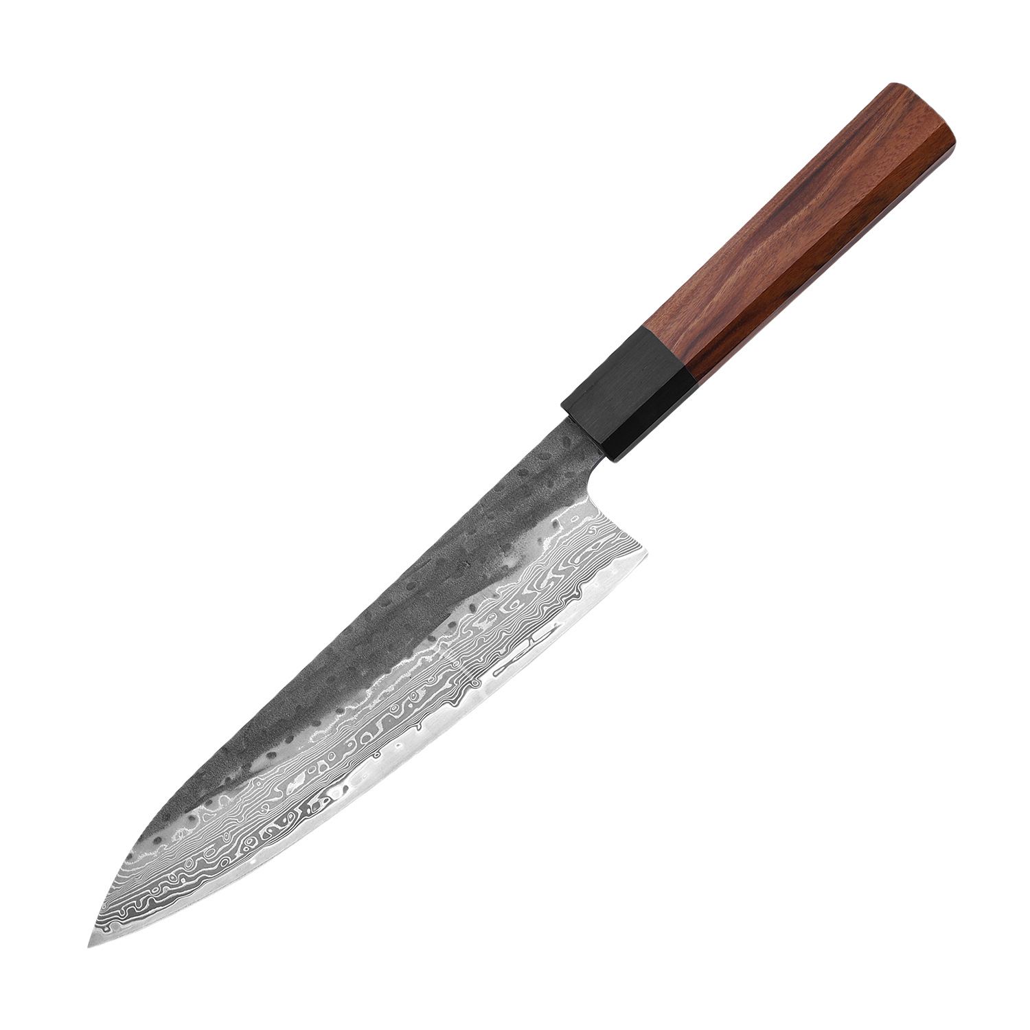 Sandalwood handle Damascus steel VG10 knife set, cutting sub-knife, chef's knife, all-purpose knife, fruit knife, forging hammer texture Item Picture