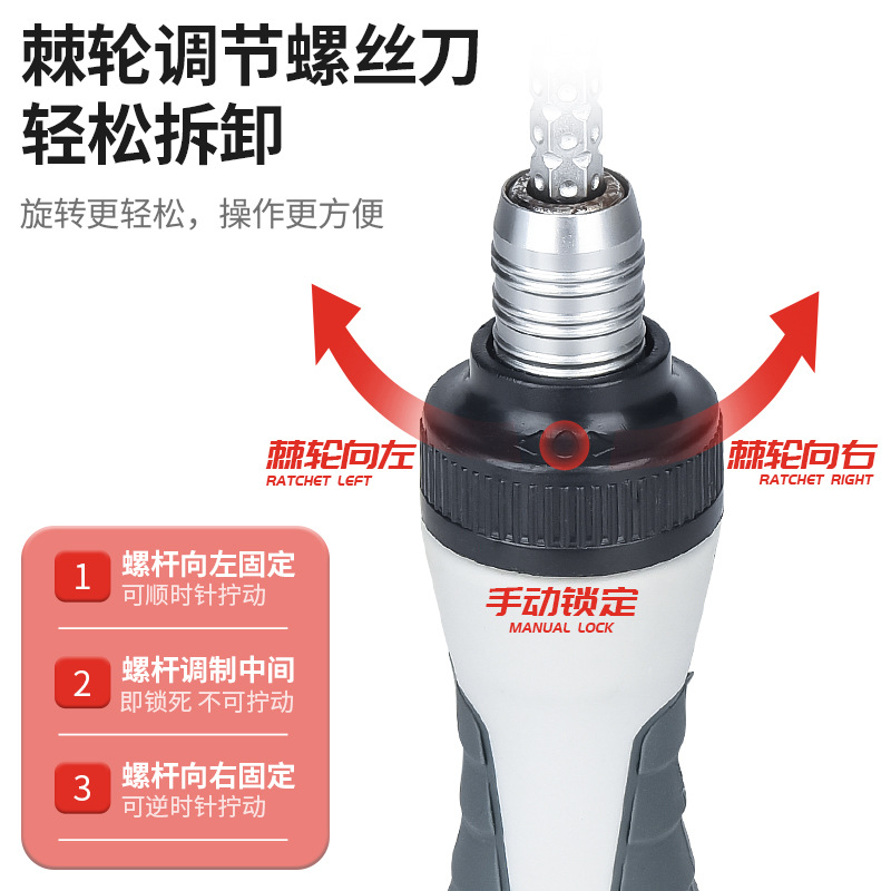 Japanese-style multi-purpose ratchet dual-purpose telescopic screwdriver, cross quick screwdriver, screwdriver, labor-saving semi-automatic Fukuoka tools details Picture