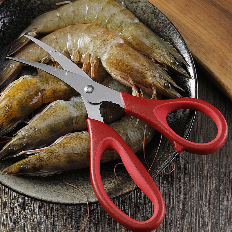 Yangjiang shrimp line scissors, elbow shrimp scissors, stainless steel kitchen scissors, multi-functional shrimp line picking scissors, crab and seafood scissors details Picture