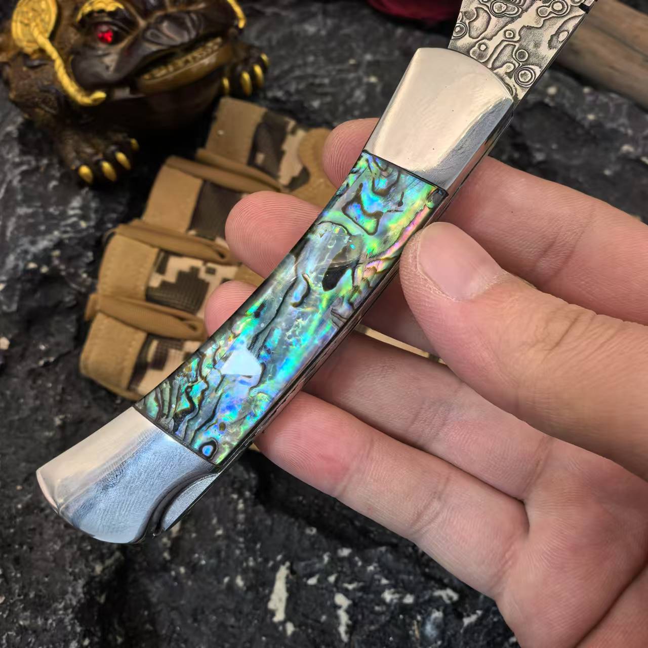 Qingniao Outdoor Folding Knife Vg10 Damascus Steel High-hardness outdoor Fruit knife for household self-defense and portability wholesale Specification drawing