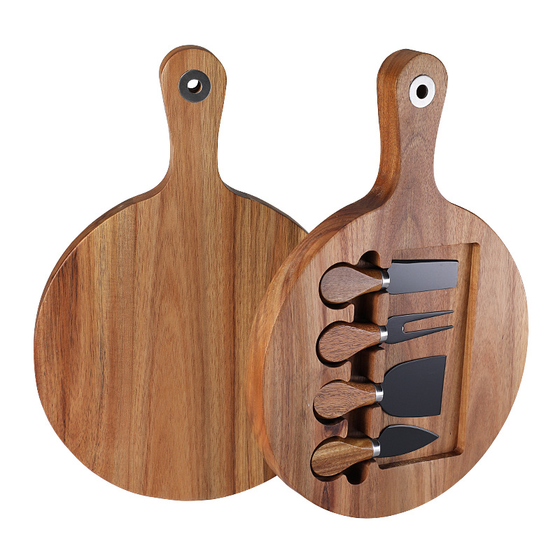 Cross-border Acacia wood cutting board, steak cutting board, wooden cheese and cheese board set with stainless steel cheese knife 4-piece set details Picture