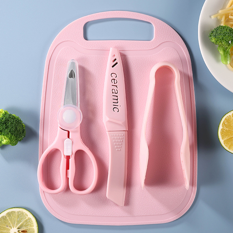 Baby food scissors, stainless steel food scissors, children's complementary food tools, noodle food portable takeaway set full figure
