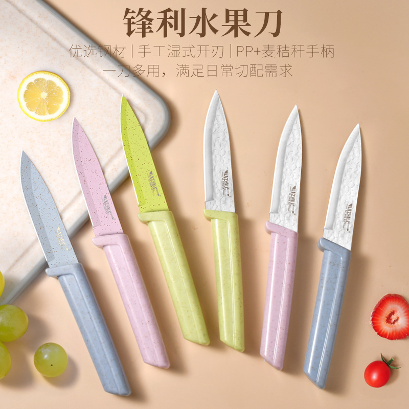 Hot-selling household stainless steel fruit knives, wheat stem eco-friendly handles, embossed kitchen peelers, factory wholesale full figure