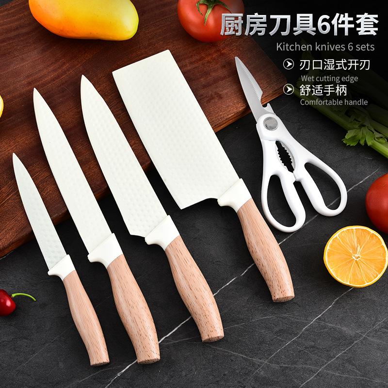 Cross-border best-selling kitchen knife set, non-stick coated chef knife, household kitchen knife, export gift knife set 6-piece set details Picture