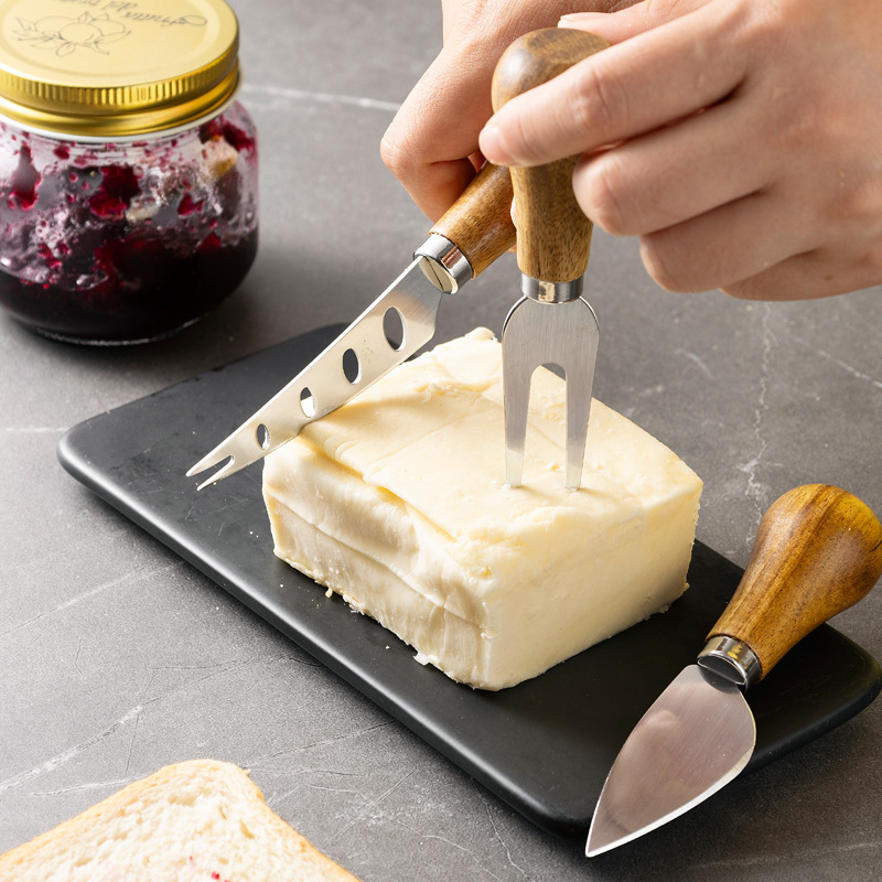 Acacia wood cheese knife, butter knife, mini freestanding knife for spreading bread, toast, cheese, jam and butter details Picture