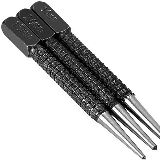 The 3-piece set of 1.5/2/3mm center punch anti-slip center punch kit with black cylindrical nail punch is selling well across the border Item Picture