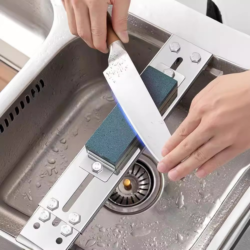 Household knife sharpening rack, adjustable sink, anti-slip fixed, thickened knife sharpening base, kitchen whetstone wholesale, stainless steel full figure
