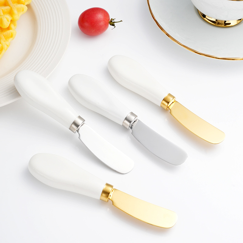 Factory wholesale stainless steel butter knives, ceramic short-handled butter knives, toast cheese jam spreading knives, cheese spatulas Specification drawing