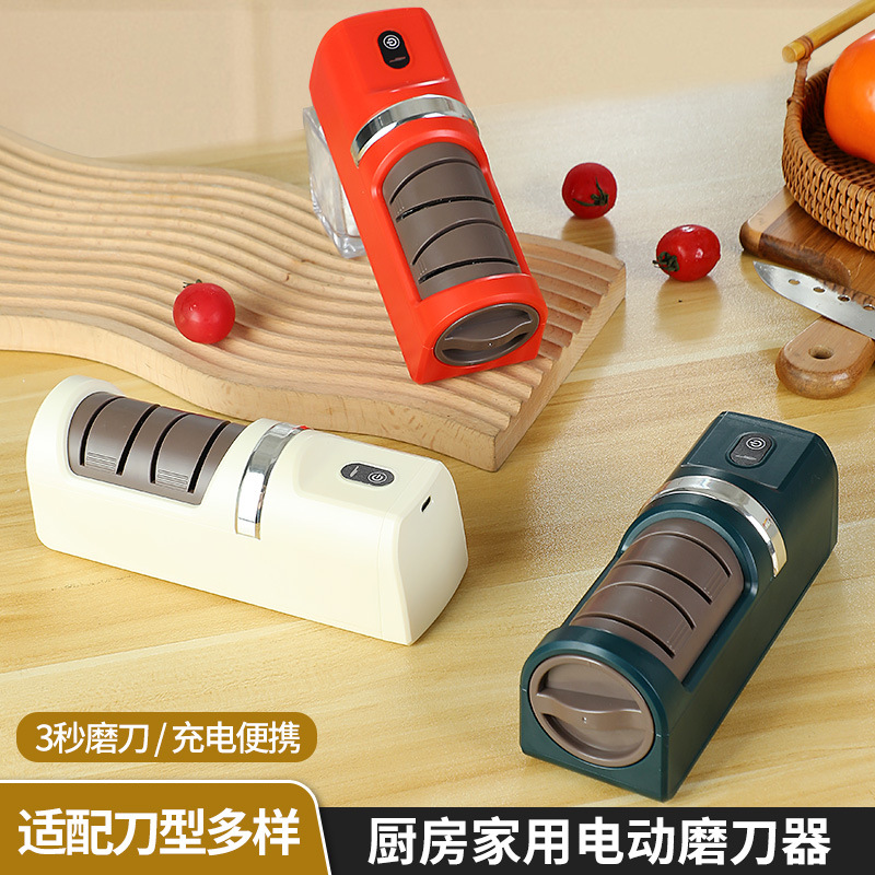 Cross-border best-selling electric knife sharpener, household whetstone wonder, multi-functional fully automatic charging small knife sharpener full figure