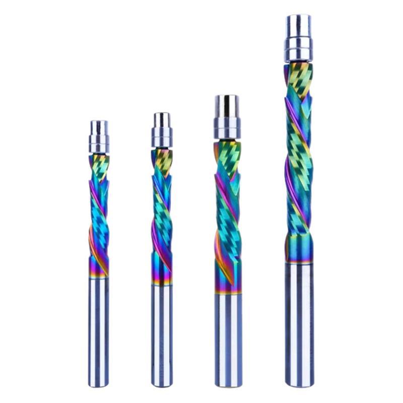 1/4 handle blue-plated seven-color coated integral alloy trimming knife, double-bearing compound edge engraving knife, woodworking milling cutter Item Picture