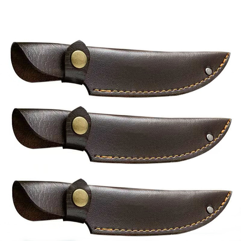 Wholesale thickened black PU knife sheath, portable knife sheath, protective storage case, Mongolian knife with double copper head, suitable details Picture