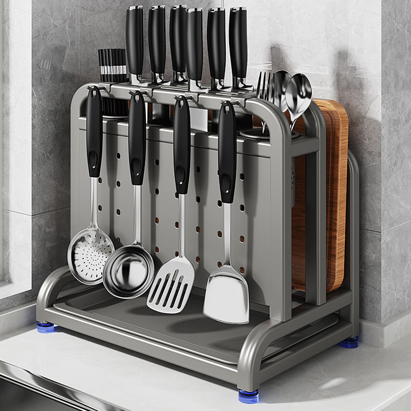 304 stainless steel kitchen knife rack, storage rack, chopping board, knives, multi-functional chopstick cage integrated storage and placement rack details Picture