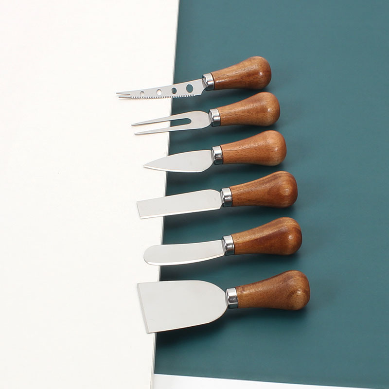Manufacturer's in-stock vertical acacia wood-handled cheese knife, butter knife, cheese and cheese knife, fork, jam spreading knife full figure