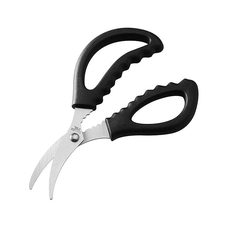 Practical elbow shrimp scissors, stainless steel kitchen scissors, multi-functional crayfish, crab and seafood scissors, shrimp thread scissors in stock Specification drawing