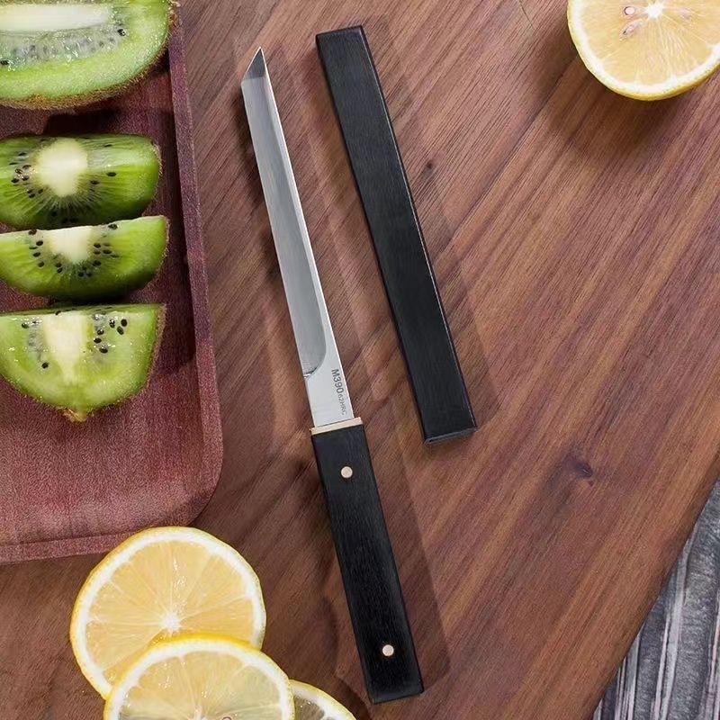 A small ebony knife is used to forge and cook lamb chops and steaks. The kitchen uses a knife to cut fruits and peel them by hand full figure