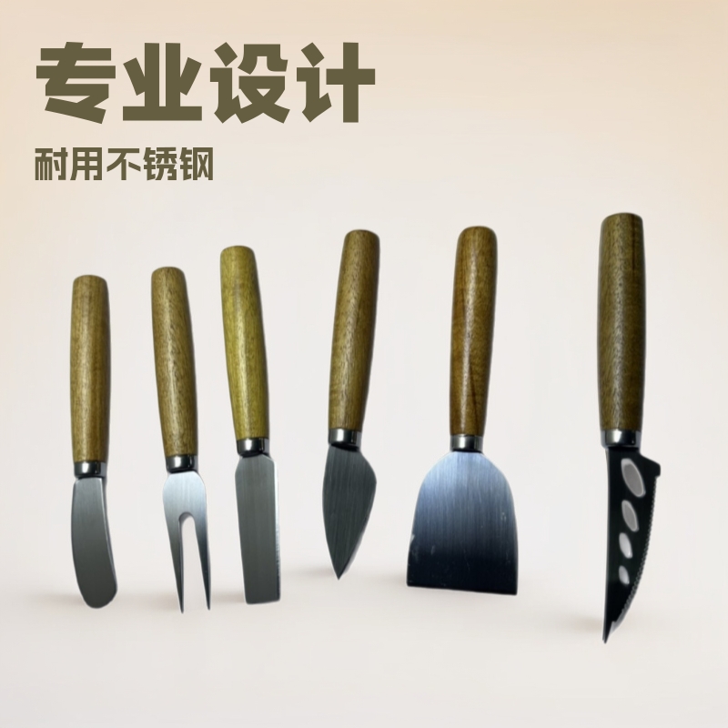 Factory stock: Stainless steel cheese knife, solid wood long-handled acacia butter knife, knife and fork tableware set, kitchen tools full figure