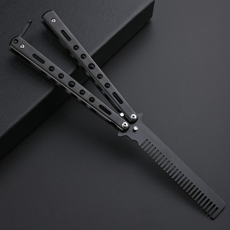 ✅CSGO peripheral butterfly comb, uncut butterfly knife, all-steel folding knife, training, swinging hand, fancy toys, playing small Item Picture