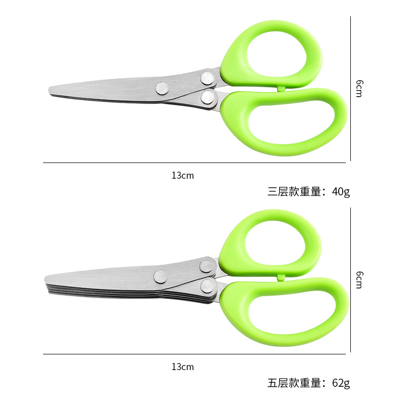 Kitchen scissors: Stainless steel multi-layer multi-functional scallion scissors, three or five-layer creative baby food scissors, household vegetable scissors Application Scenario