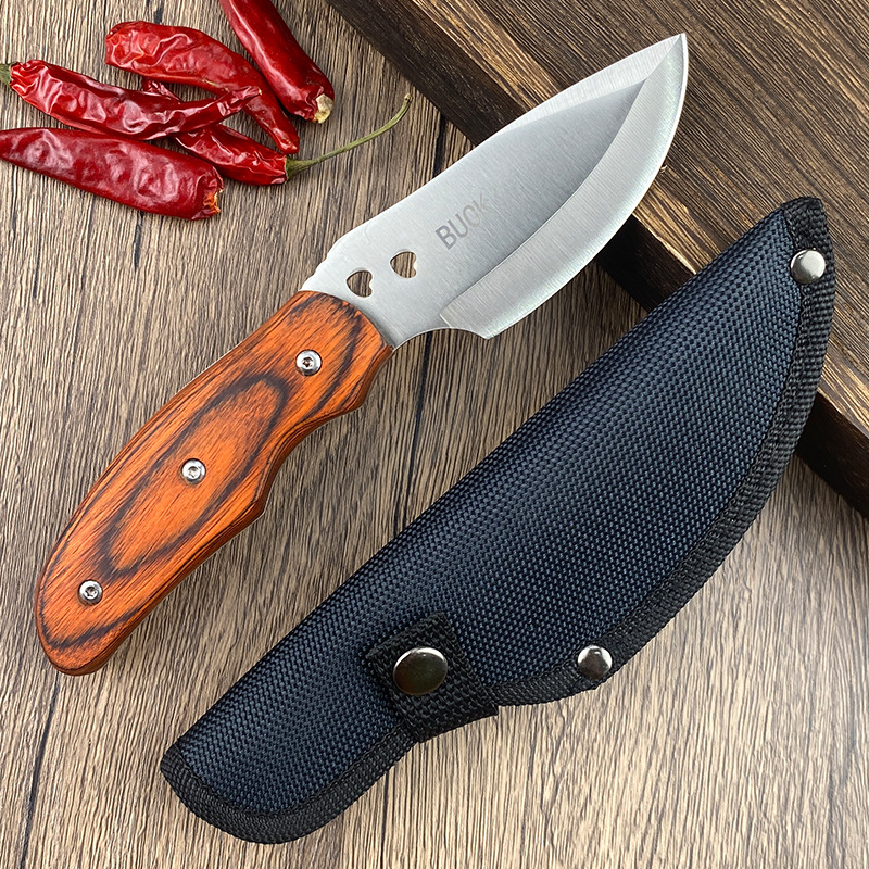 Cross-border Amazon hand-held meat knife with wooden handle, outdoor hand-pulled meat knife, barbecue and picnic meat knife, fruit peeler knife details Picture