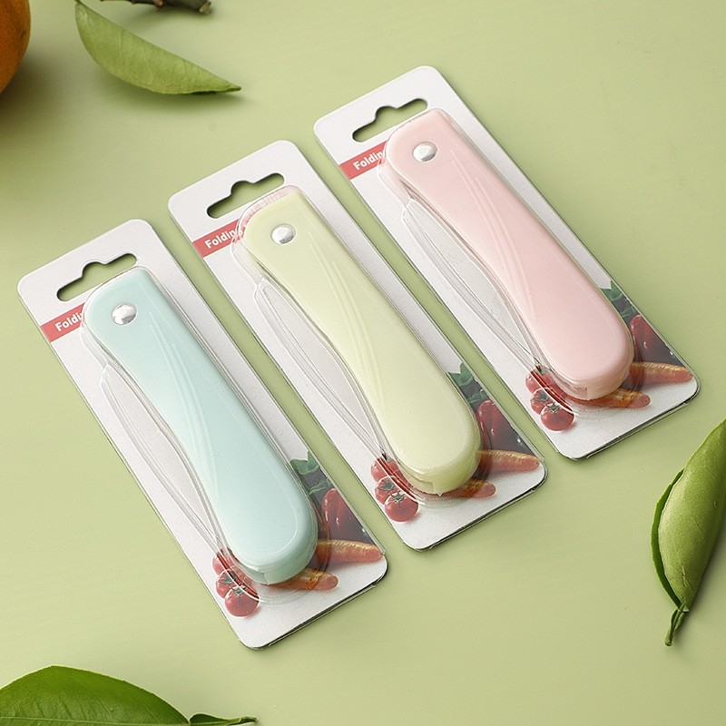 Fruit knife, folding stainless steel knife, supermarket fruit knife, LOGO printed, gift card insert, packaging, peeling knife full figure