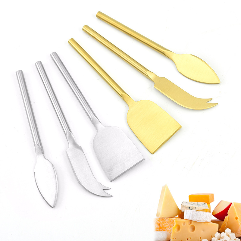 Stainless steel three-piece set: cheese knife, butter knife, butter knife, golden cheese knife and fork tools, home baking set full figure