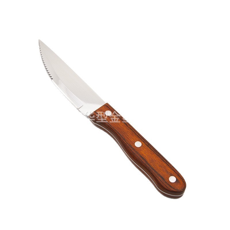 Stainless steel steak knife, large serrated knife, colored wood handle, Western cuisine knife, hotel special steak knife Item Picture