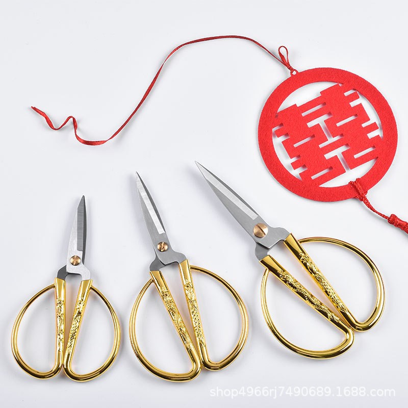 Household scissors, dragon and Phoenix alloy scissors, zinc alloy scissors, opening ceremony etiquette, ribbon-cutting and festive scissors full figure