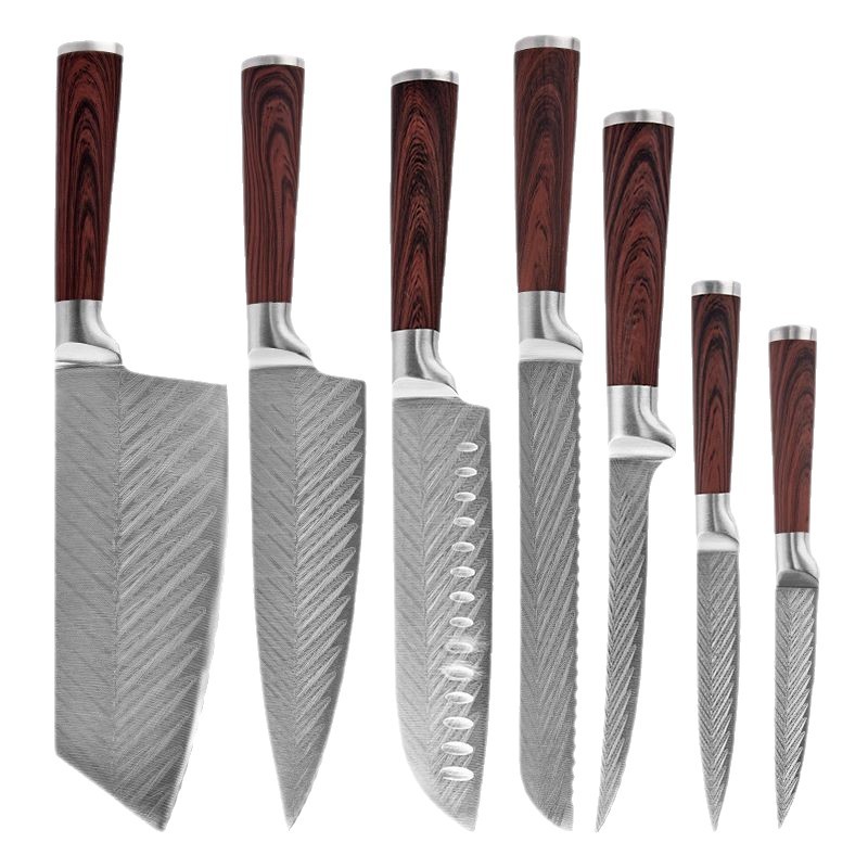 Hot-selling knife sets: Stainless steel knives, Damascus wood-grain handled kitchen knives, chef knives, in stock from the original factory Item Picture