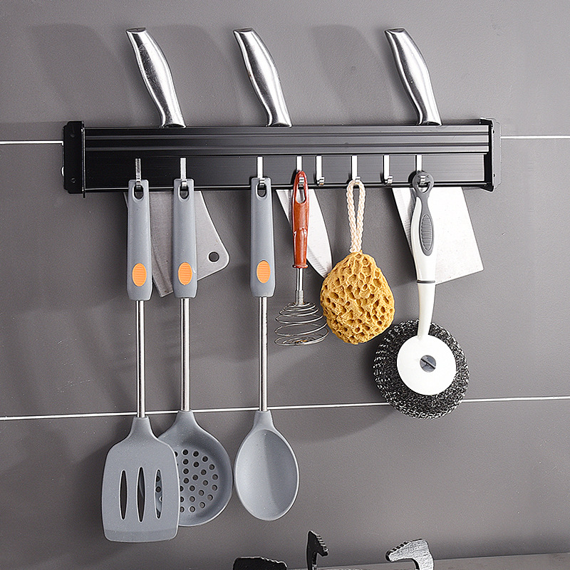 Non-drilling knife rack, kitchenware, multi-functional hook storage rack, wall-mounted knife, thickened space aluminum storage rack details Picture