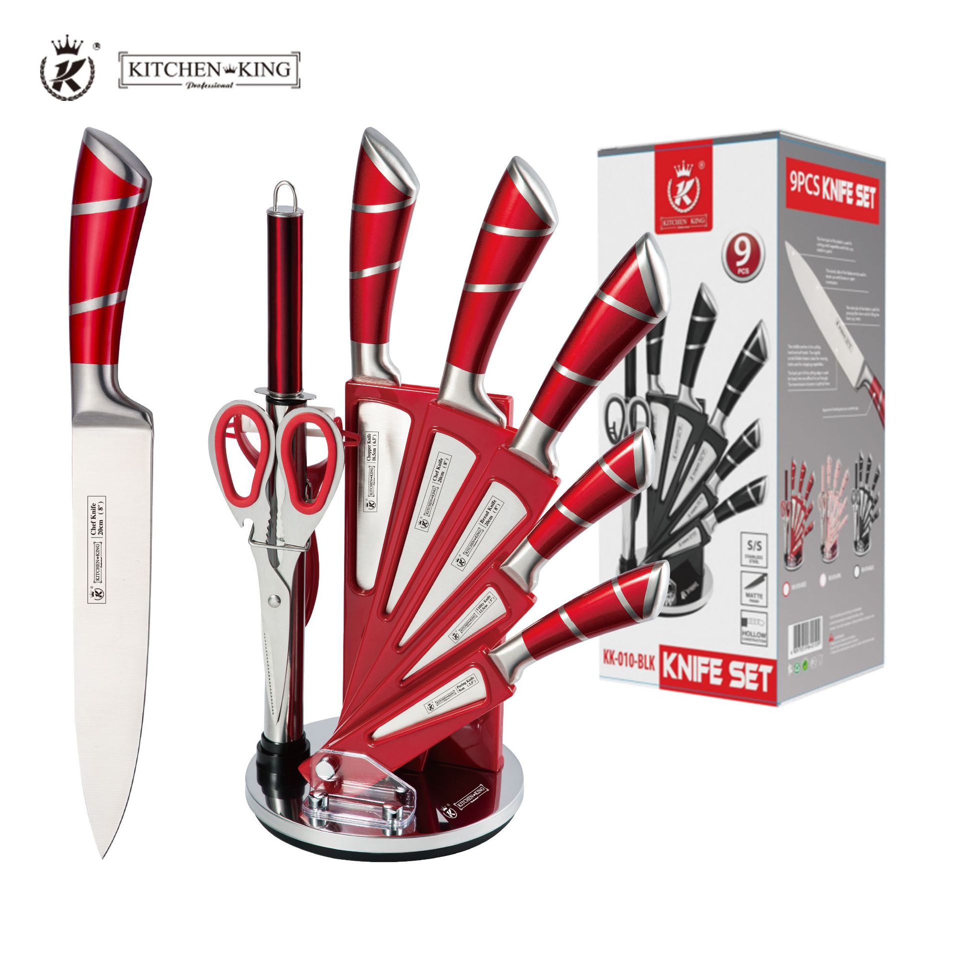 Foreign trade knife set, kitchen stainless steel kitchen knife combination set, hollow handle, acrylic knife seat, gift box Item Picture