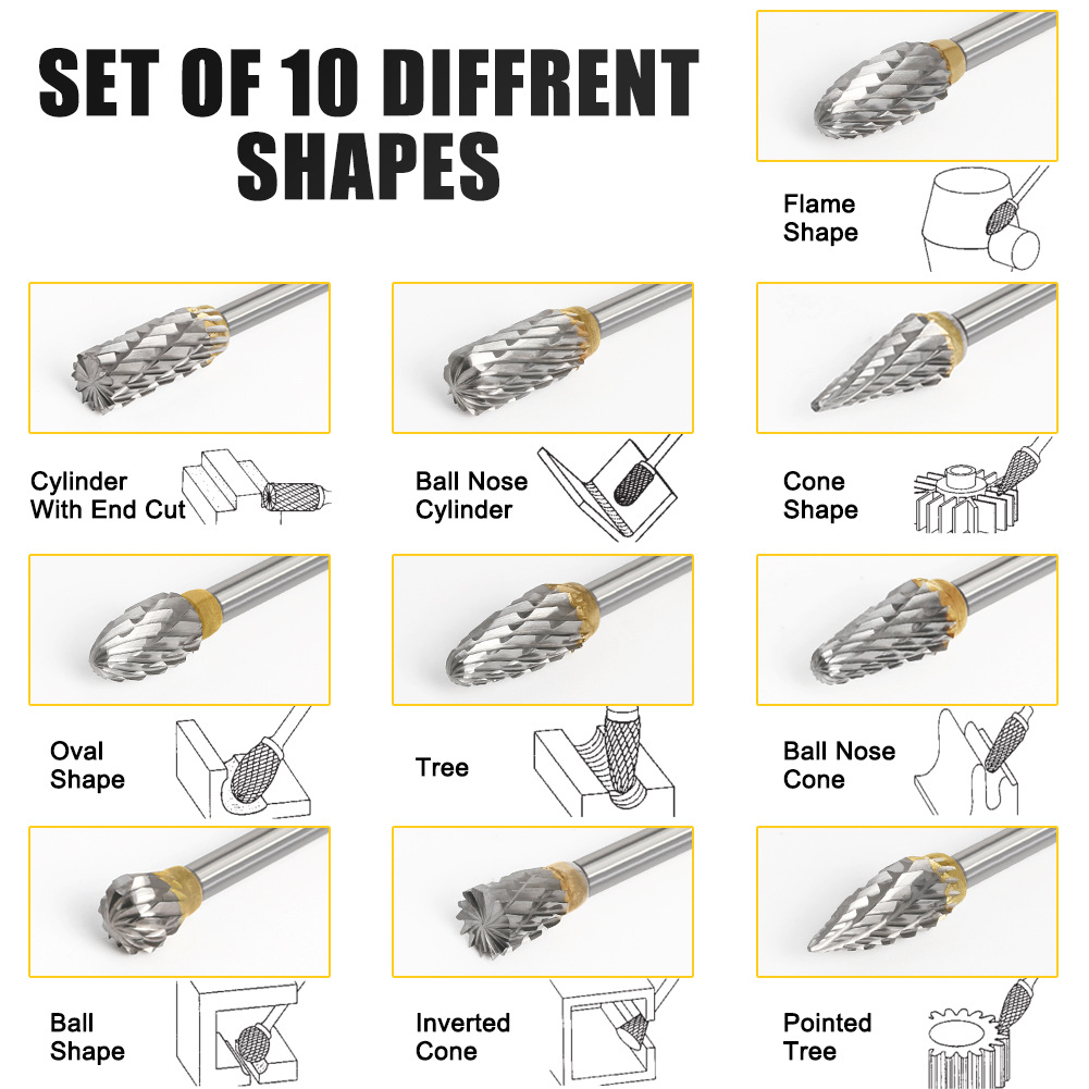 10-piece double-slot rotary file grinding head 3×6mm hard alloy tungsten steel grinding head rotary file milling cutter Specification drawing