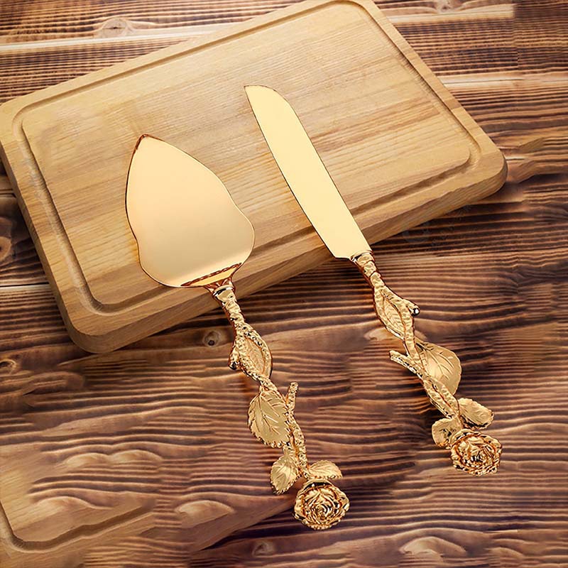 Cake knife spatula, Western tableware set, metal alloy wedding ornaments, exquisite home set, large rose knife spatula full figure