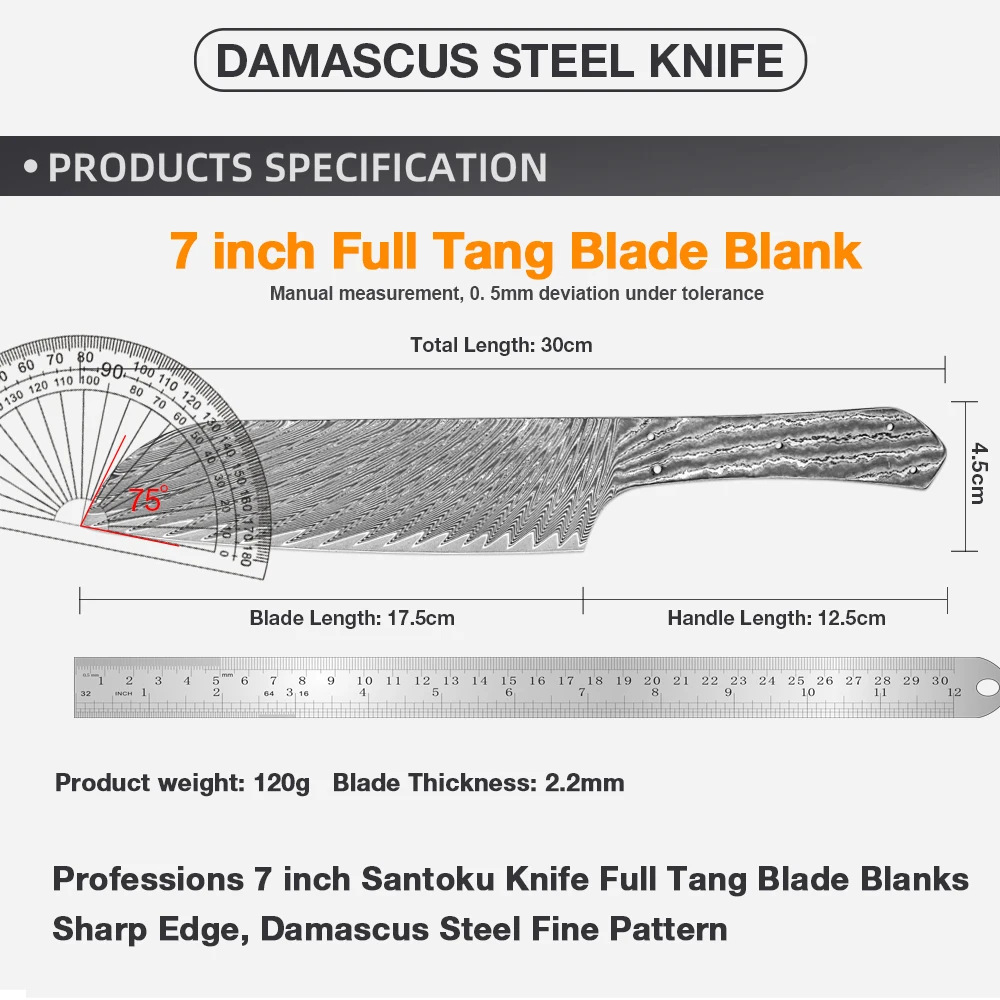 Damascus Japanese Santoku knife blade kitchen slicing knife blade high-hardness handcrafted DIY kitchen knife blade blade sharp details Picture