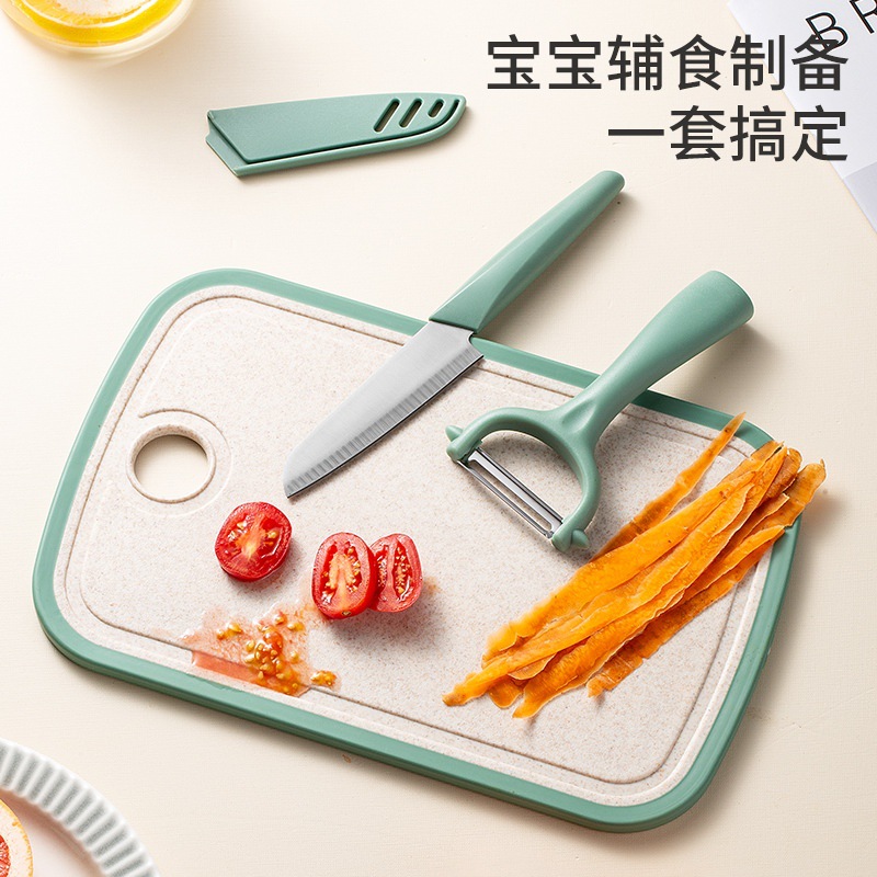 Factory direct sales of three-piece stainless steel knife sets, household fruit knife sets, creative melon grater cutting boards, gifts, and baby food knives Application Scenario