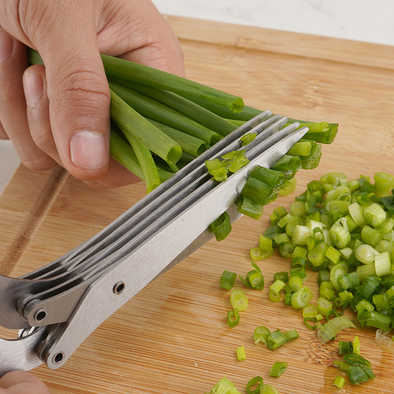 Five-layer scallion scissors, stainless steel multi-functional scissors, chili, coriander, scallion and seaweed magic scissors, kitchen scissors Specification drawing