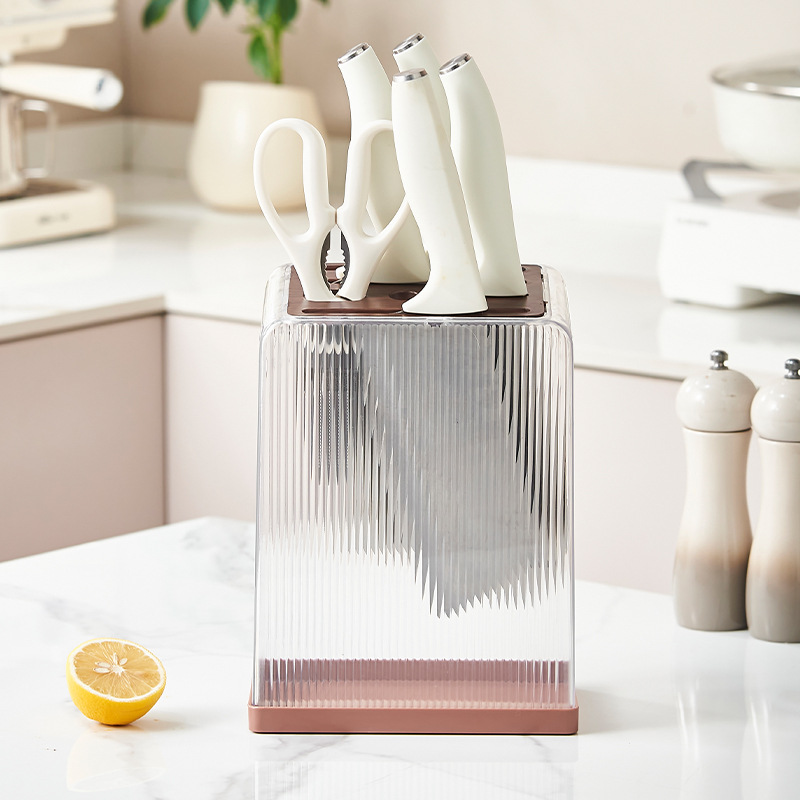 Light luxury multi-functional knife storage rack, household countertop, transparent knife holder, storage and draining rack, kitchen knife rack, storage rack Specification drawing