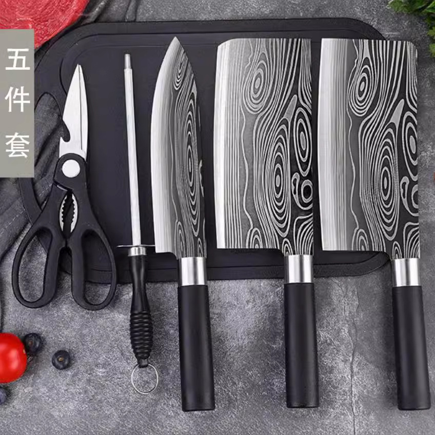 Damascus kitchen knife, household chef's knife, stainless steel slicing knife, bone chopping knife, kitchen Yangjiang knife set full figure