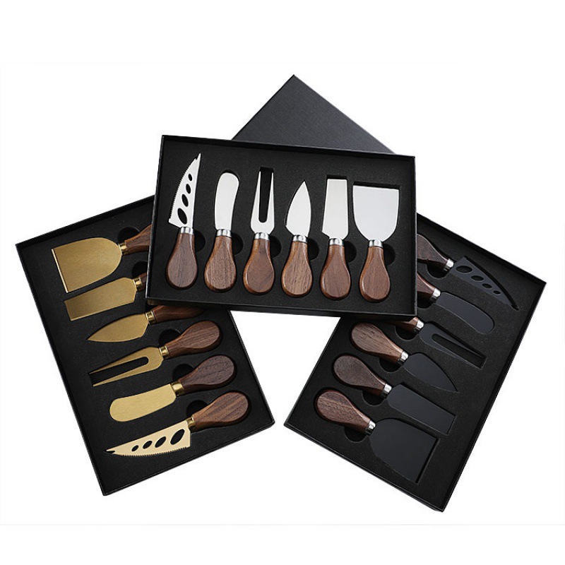 Walnut wood-handled box cheese knife 4-piece set, butter fork baking tools and tableware 6-piece cheese knife set Application Scenario